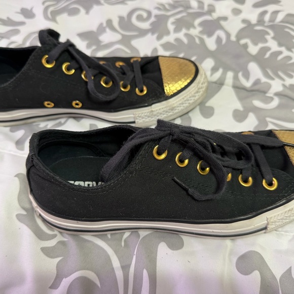 Converse Shoes - Converse All Stars Black Gold White Women's so 8 Sneakers w/ gold snakeskin toe